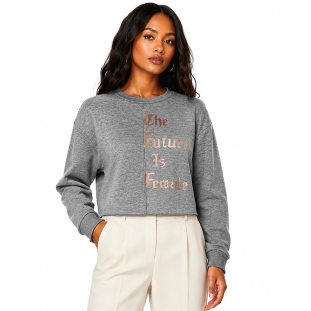 Rebel Sugar The Future Is Female Sweatshirt Gray Rose Gold Foil Cropped L 50-15